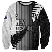 Custom New Zealand Football Sweatshirt Silver Fern Maori Pattern Monochrome DT05 Unisex White - Polynesian Pride