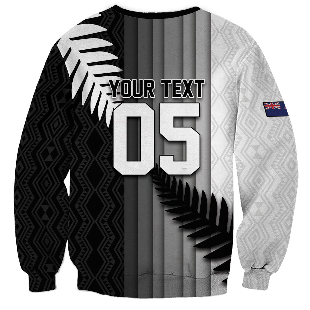 Custom New Zealand Football Sweatshirt Silver Fern Maori Pattern Monochrome DT05 - Polynesian Pride
