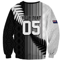 Custom New Zealand Football Sweatshirt Silver Fern Maori Pattern Monochrome DT05 - Polynesian Pride