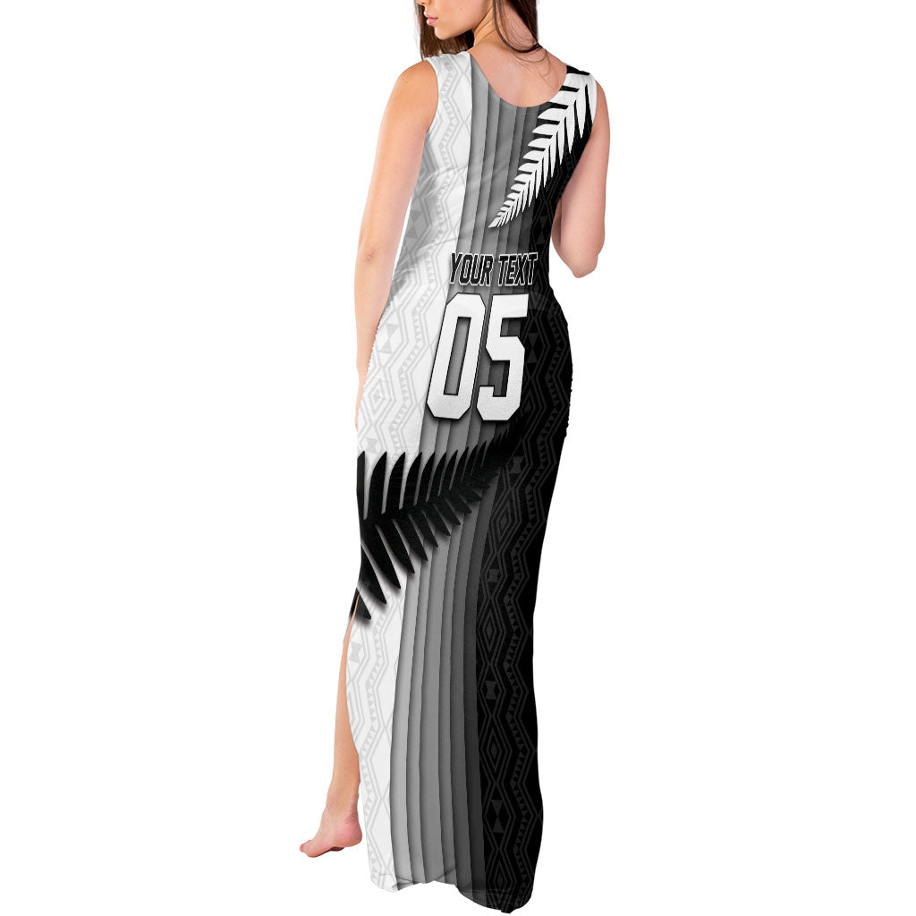 Custom New Zealand Football Tank Maxi Dress Silver Fern Maori Pattern Monochrome DT05 - Polynesian Pride