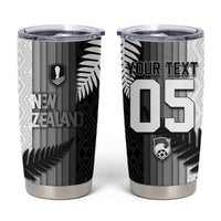 Custom New Zealand Football Tumbler Cup Silver Fern Maori Pattern Monochrome DT05 White - Polynesian Pride