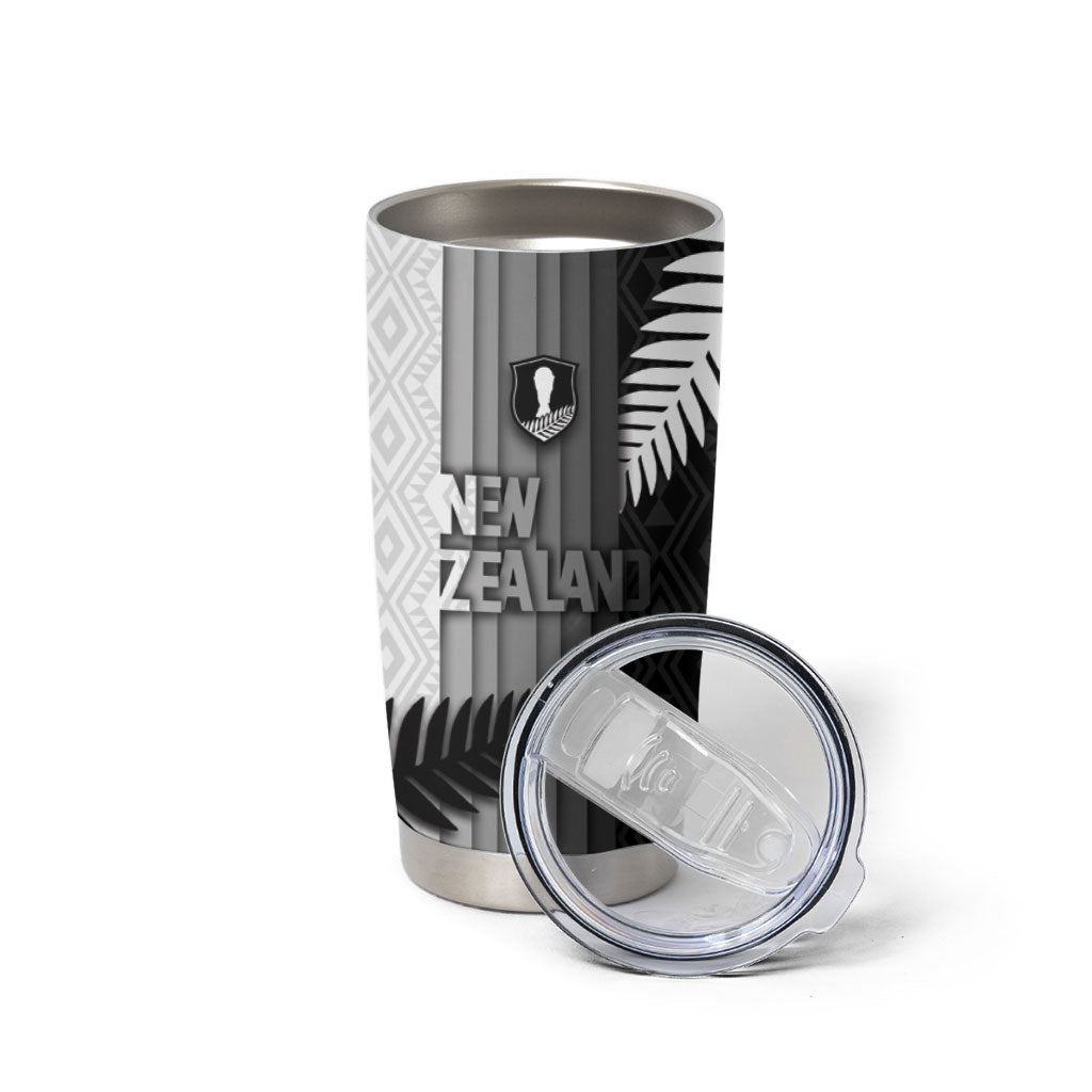 Custom New Zealand Football Tumbler Cup Silver Fern Maori Pattern Monochrome DT05 - Polynesian Pride