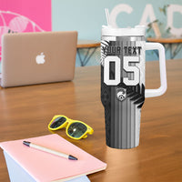 Custom New Zealand Football Tumbler With Handle Silver Fern Maori Pattern Monochrome