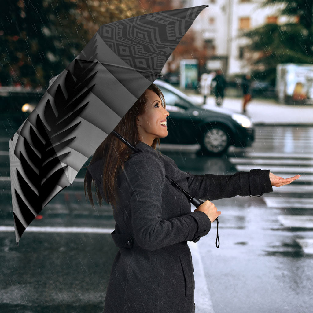New Zealand Football Umbrella Silver Fern Maori Pattern Monochrome