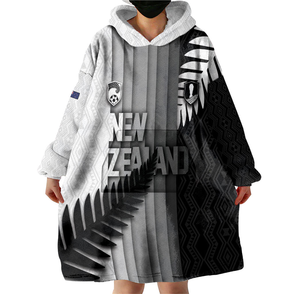 Custom New Zealand Football Wearable Blanket Hoodie Silver Fern Maori Pattern Monochrome DT05 - Polynesian Pride