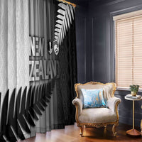 New Zealand Football Window Curtain Silver Fern Maori Pattern Monochrome