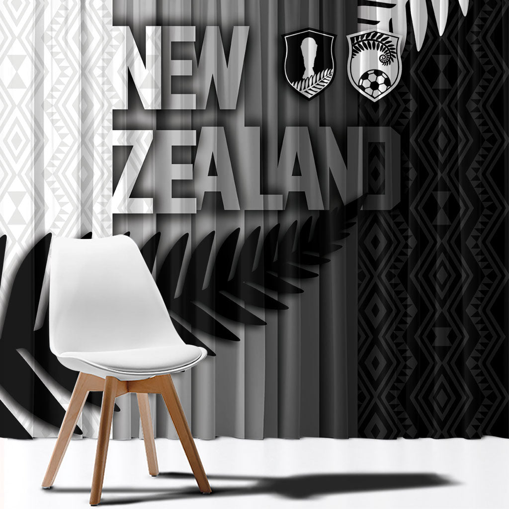 New Zealand Football Window Curtain Silver Fern Maori Pattern Monochrome