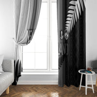 New Zealand Football Window Curtain Silver Fern Maori Pattern Monochrome