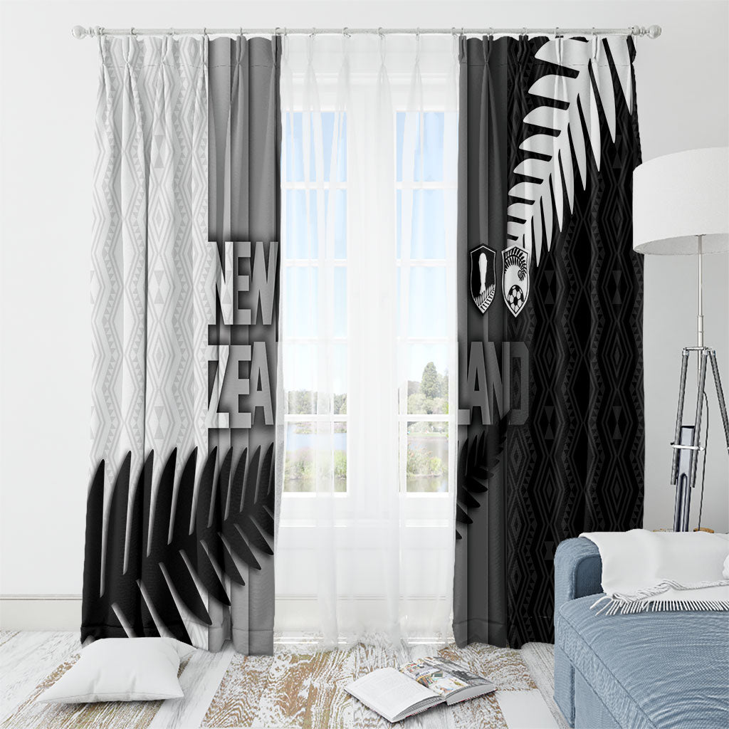 New Zealand Football Window Curtain Silver Fern Maori Pattern Monochrome