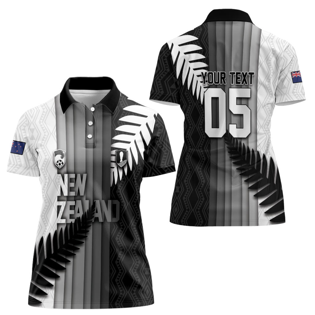 Custom New Zealand Football Women Polo Shirt Silver Fern Maori Pattern Monochrome DT05 - Polynesian Pride