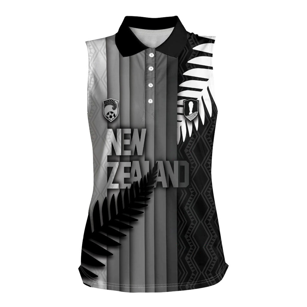 Custom New Zealand Football Women Sleeveless Polo Shirt Silver Fern Maori Pattern Monochrome DT05 Female White - Polynesian Pride