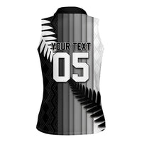 Custom New Zealand Football Women Sleeveless Polo Shirt Silver Fern Maori Pattern Monochrome DT05 - Polynesian Pride