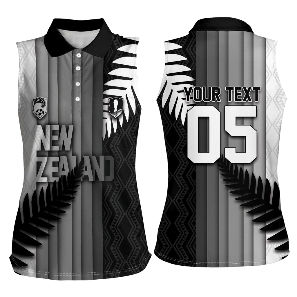Custom New Zealand Football Women Sleeveless Polo Shirt Silver Fern Maori Pattern Monochrome DT05 - Polynesian Pride