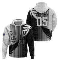 Custom New Zealand Football Zip Hoodie Silver Fern Maori Pattern Monochrome DT05 - Polynesian Pride