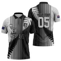 Custom New Zealand Football Zipper Polo Shirt Silver Fern Maori Pattern Monochrome DT05 - Polynesian Pride