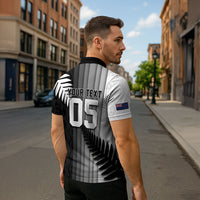 Custom New Zealand Football Zipper Polo Shirt Silver Fern Maori Pattern Monochrome DT05 - Polynesian Pride