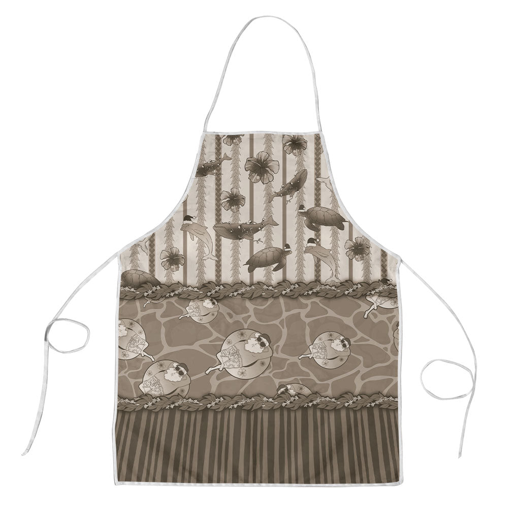 Hawaii Christmas In July Apron Beige Mele Kalikimaka Sea Animals