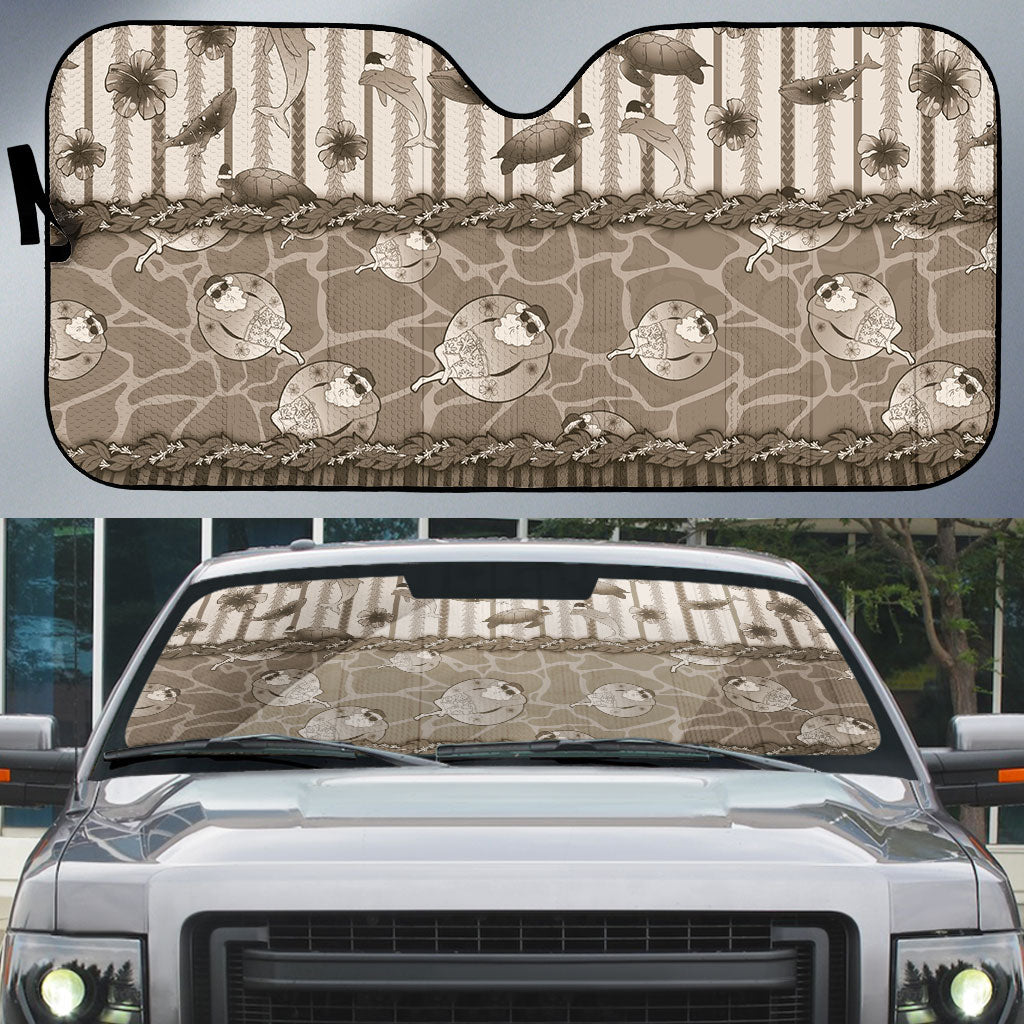 Hawaii Christmas In July Auto Sun Shade Beige Mele Kalikimaka Sea Animals DT05 Beige - Polynesian Pride
