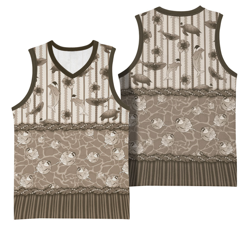 Hawaii Christmas In July Basketball Jersey Beige Mele Kalikimaka Sea Animals DT05 - Polynesian Pride