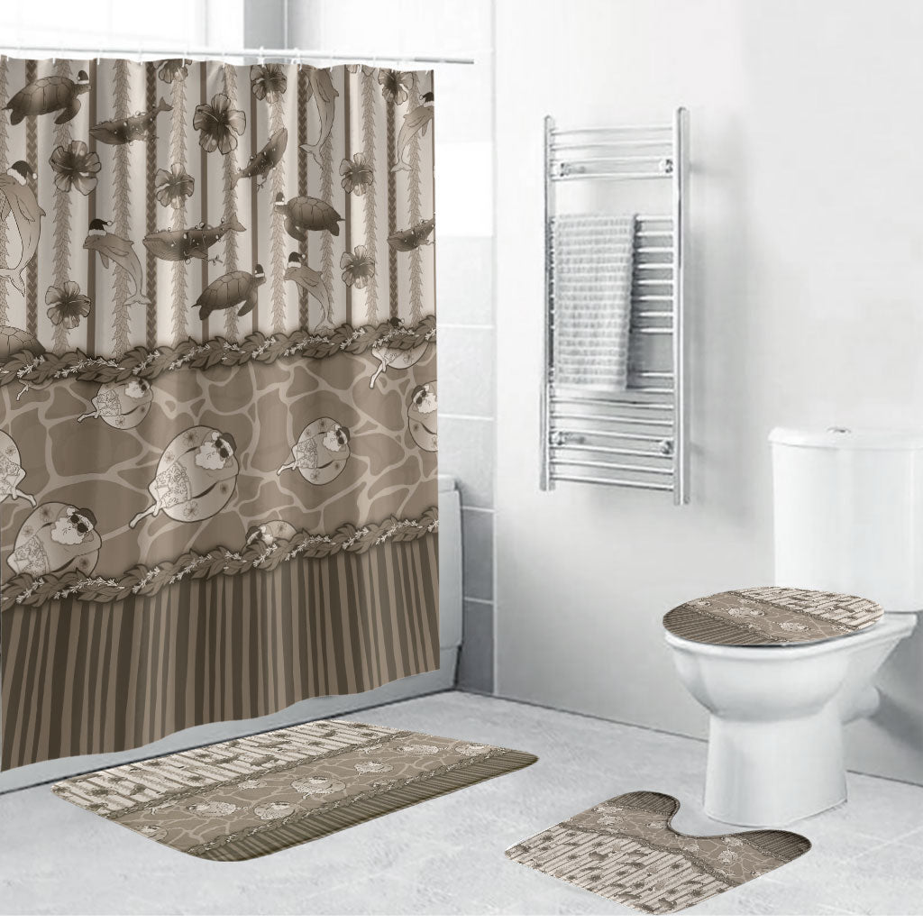Hawaii Christmas In July Bathroom Set Beige Mele Kalikimaka Sea Animals DT05 Bathroom Set (4 pcs) Beige - Polynesian Pride