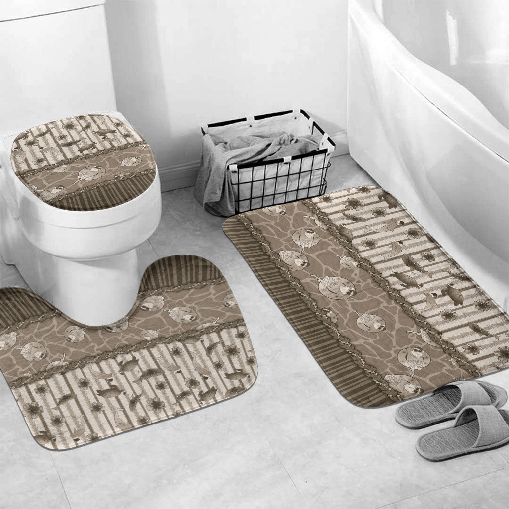 Hawaii Christmas In July Bathroom Set Beige Mele Kalikimaka Sea Animals DT05 Mat Set Only (3 pcs) One Size Beige - Polynesian Pride