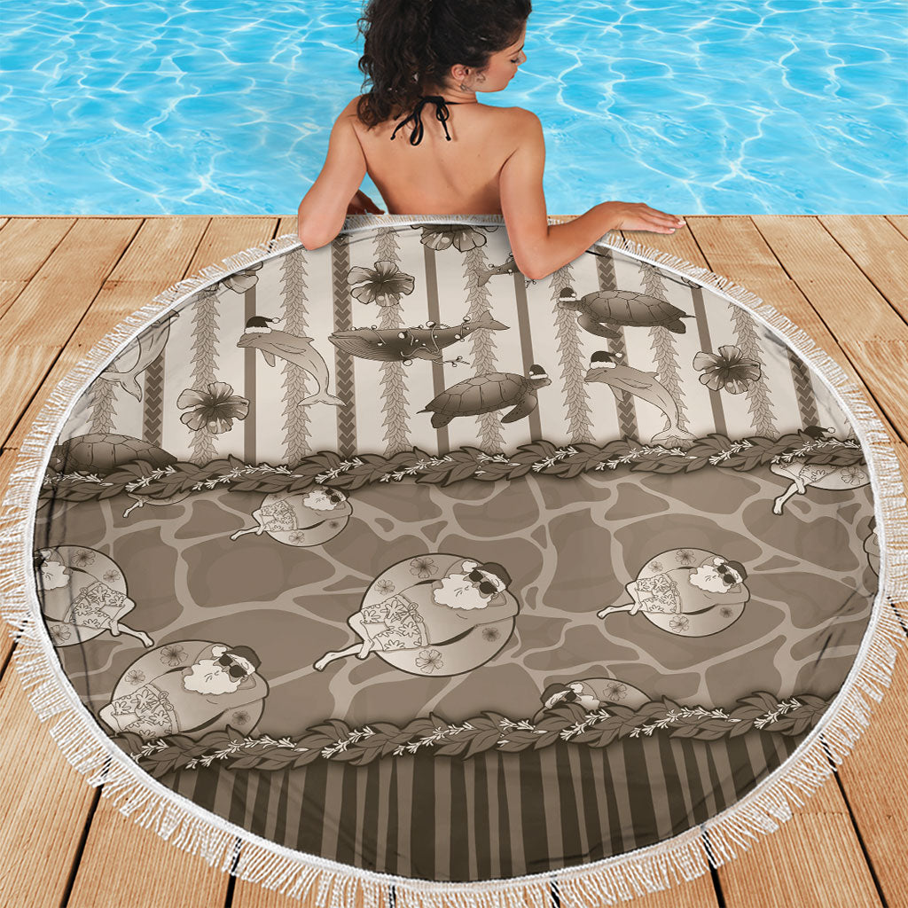 Hawaii Christmas In July Beach Blanket Beige Mele Kalikimaka Sea Animals