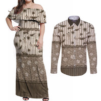 Hawaii Christmas In July Couples Matching Off Shoulder Maxi Dress and Long Sleeve Button Shirt Beige Mele Kalikimaka Sea Animals DT05 Beige - Polynesian Pride