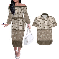 Hawaii Christmas In July Couples Matching Off The Shoulder Long Sleeve Dress and Hawaiian Shirt Beige Mele Kalikimaka Sea Animals DT05 Beige - Polynesian Pride