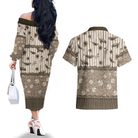 Hawaii Christmas In July Couples Matching Off The Shoulder Long Sleeve Dress and Hawaiian Shirt Beige Mele Kalikimaka Sea Animals DT05 - Polynesian Pride
