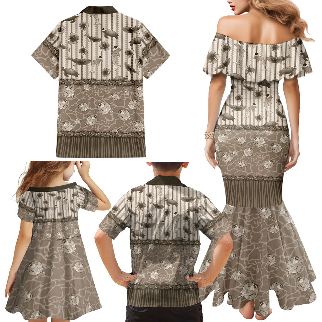 Hawaii Christmas In July Family Matching Mermaid Dress and Hawaiian Shirt Beige Mele Kalikimaka Sea Animals DT05 - Polynesian Pride