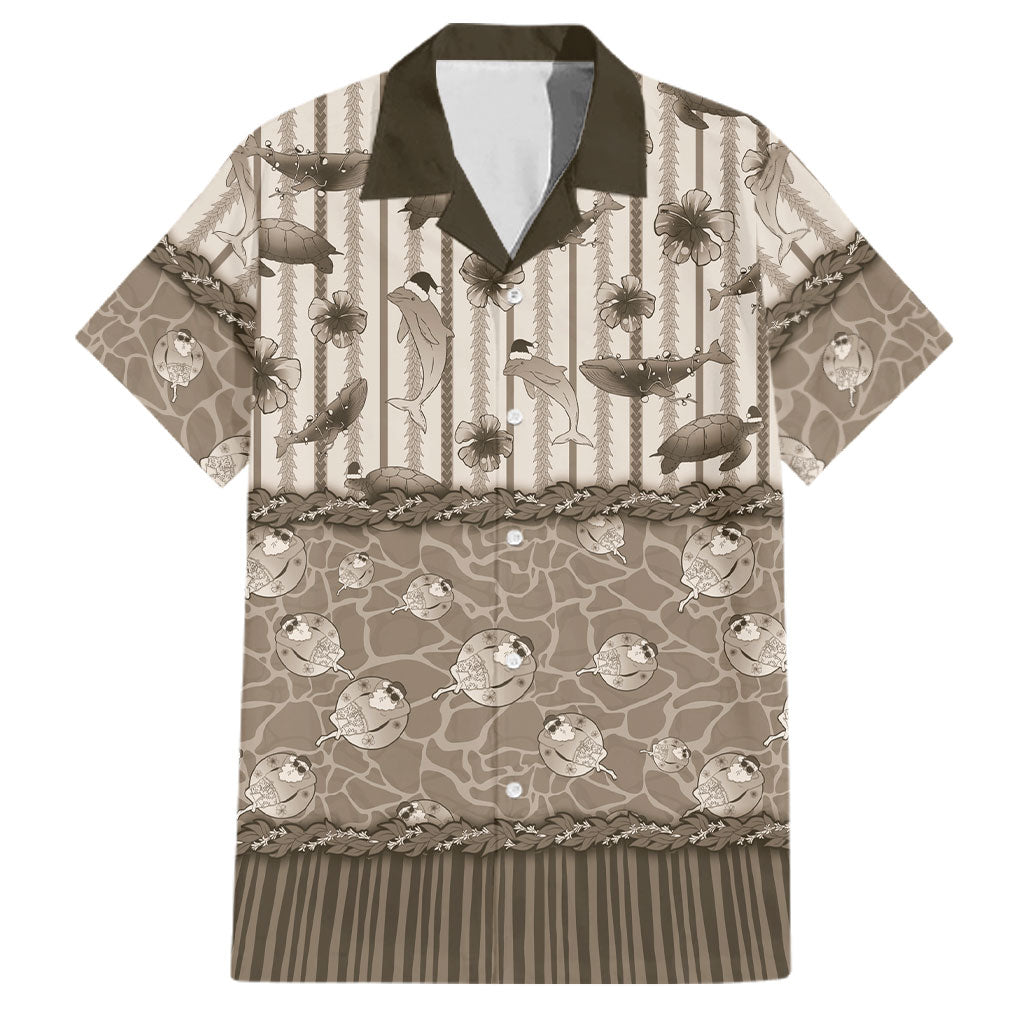 Hawaii Christmas In July Family Matching Off Shoulder Maxi Dress and Hawaiian Shirt Beige Mele Kalikimaka Sea Animals DT05 Dad's Shirt - Short Sleeve Beige - Polynesian Pride