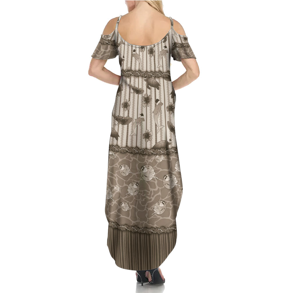 Hawaii Christmas In July Family Matching Summer Maxi Dress and Hawaiian Shirt Beige Mele Kalikimaka Sea Animals DT05 - Polynesian Pride