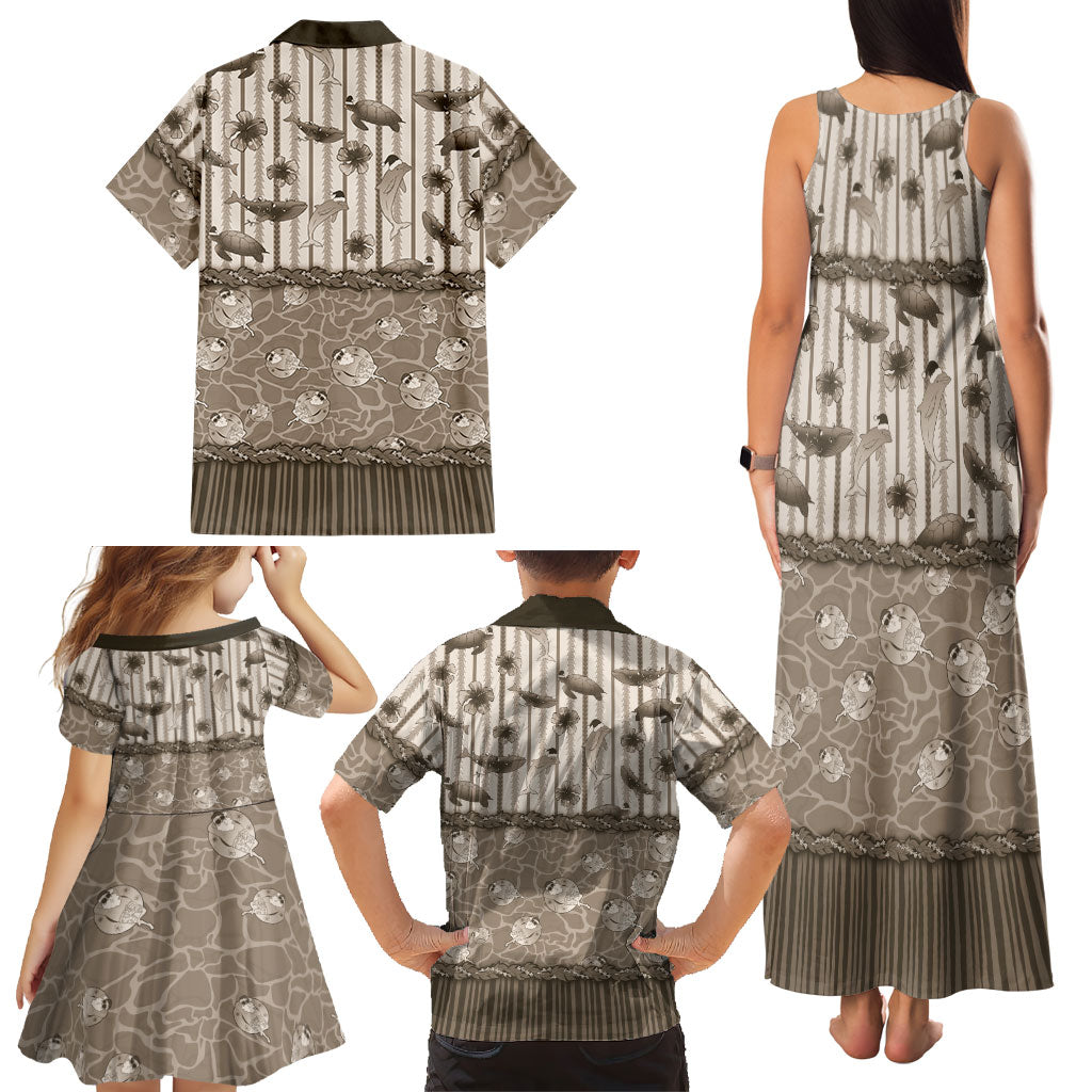 Hawaii Christmas In July Family Matching Tank Maxi Dress and Hawaiian Shirt Beige Mele Kalikimaka Sea Animals DT05 - Polynesian Pride