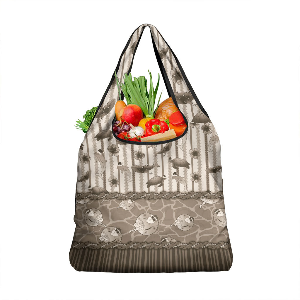 Hawaii Christmas In July Grocery Bag Beige Mele Kalikimaka Sea Animals DT05 1-pack One Size Beige - Polynesian Pride
