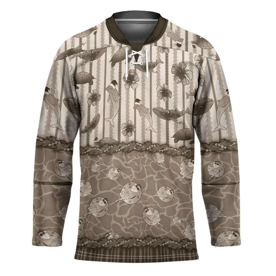 Hawaii Christmas In July Hockey Jersey Beige Mele Kalikimaka Sea Animals DT05 Unisex Beige - Polynesian Pride