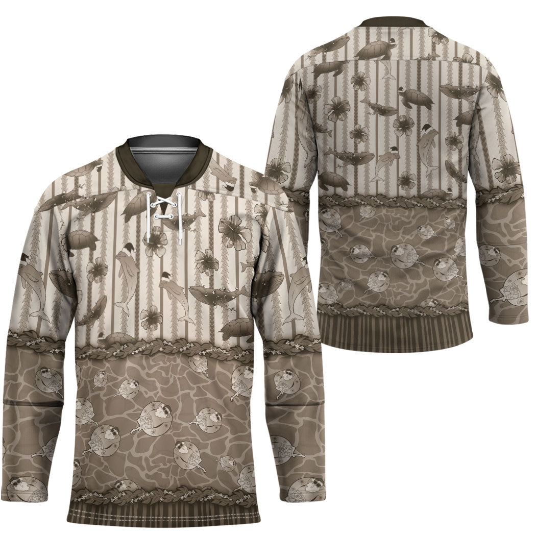 Hawaii Christmas In July Hockey Jersey Beige Mele Kalikimaka Sea Animals DT05 - Polynesian Pride
