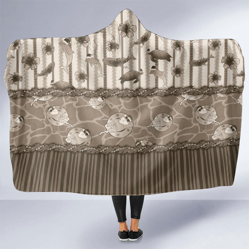 Hawaii Christmas In July Hooded Blanket Beige Mele Kalikimaka Sea Animals DT05 One Size Beige - Polynesian Pride