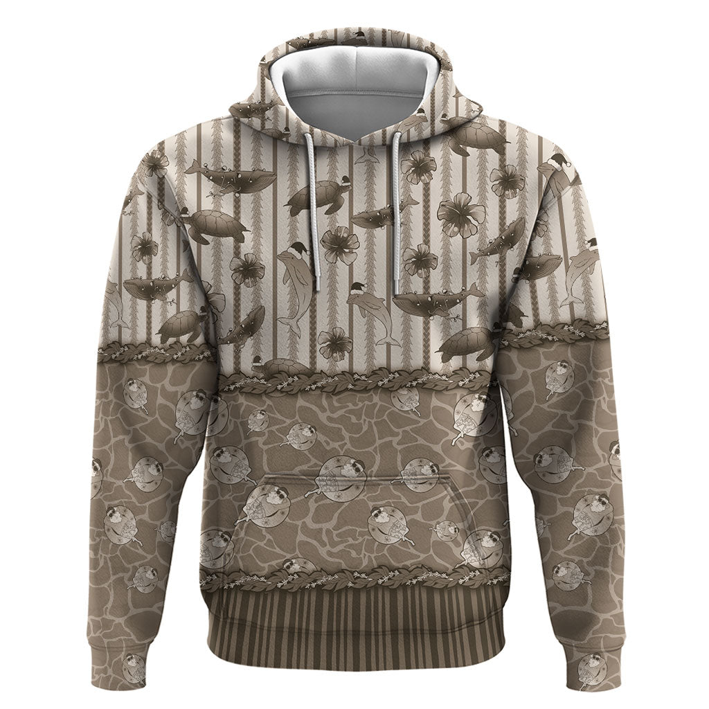 Hawaii Christmas In July Hoodie Beige Mele Kalikimaka Sea Animals