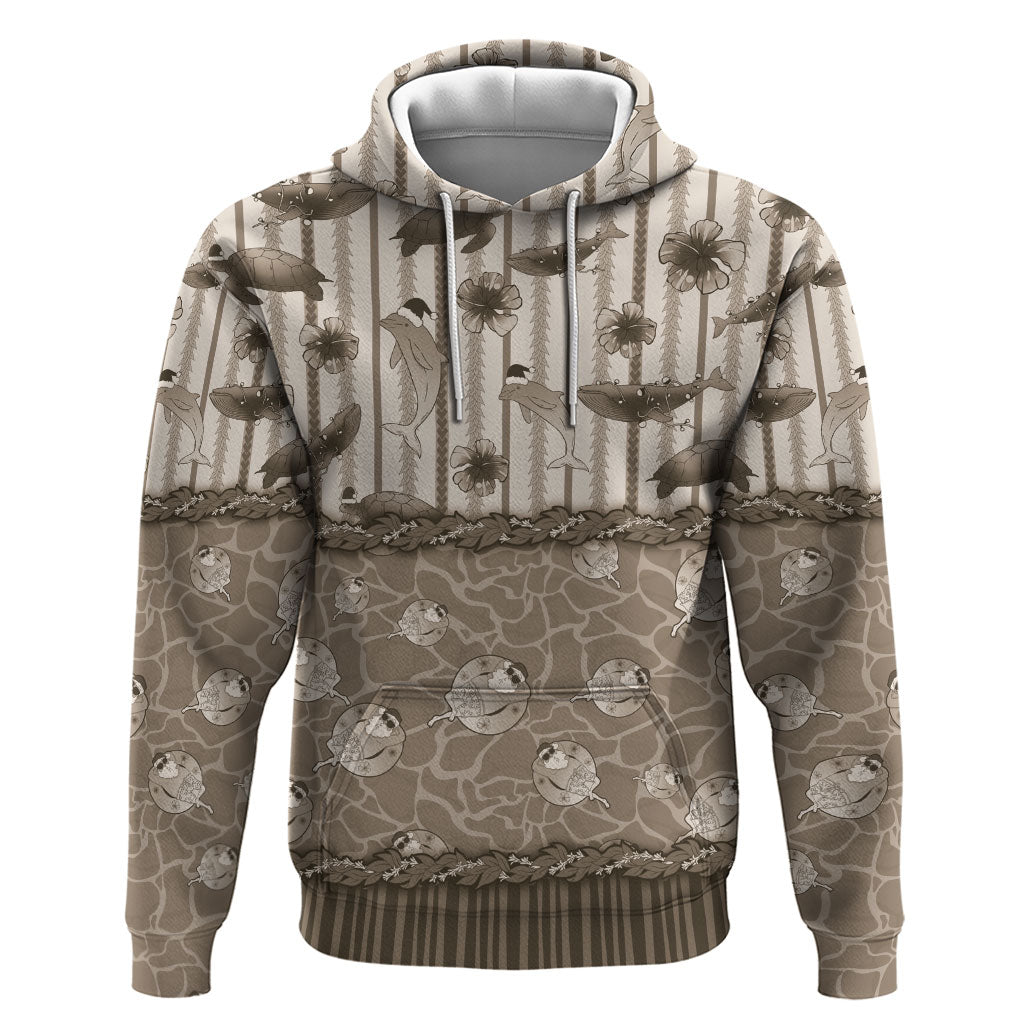Hawaii Christmas In July Hoodie Beige Mele Kalikimaka Sea Animals DT05 Pullover Hoodie Beige - Polynesian Pride