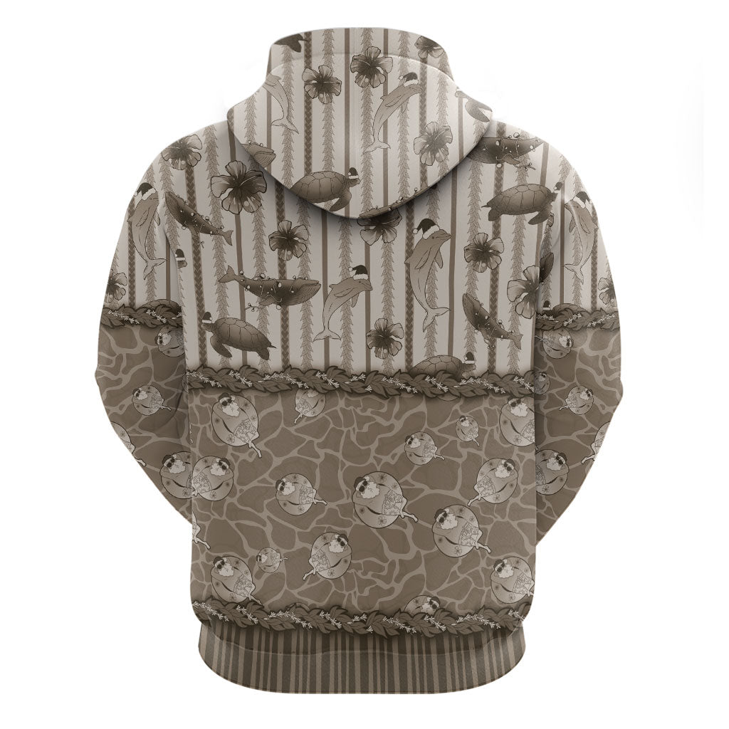 Hawaii Christmas In July Hoodie Beige Mele Kalikimaka Sea Animals