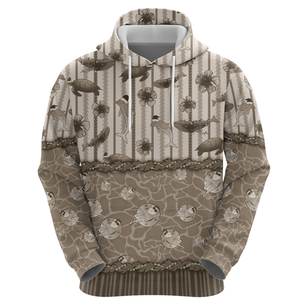 Hawaii Christmas In July Hoodie Beige Mele Kalikimaka Sea Animals