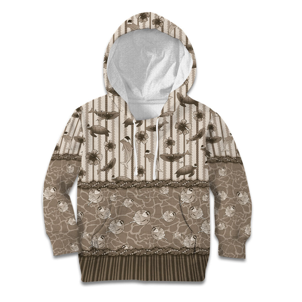 Hawaii Christmas In July Kid Hoodie Beige Mele Kalikimaka Sea Animals DT05 Hoodie Beige - Polynesian Pride