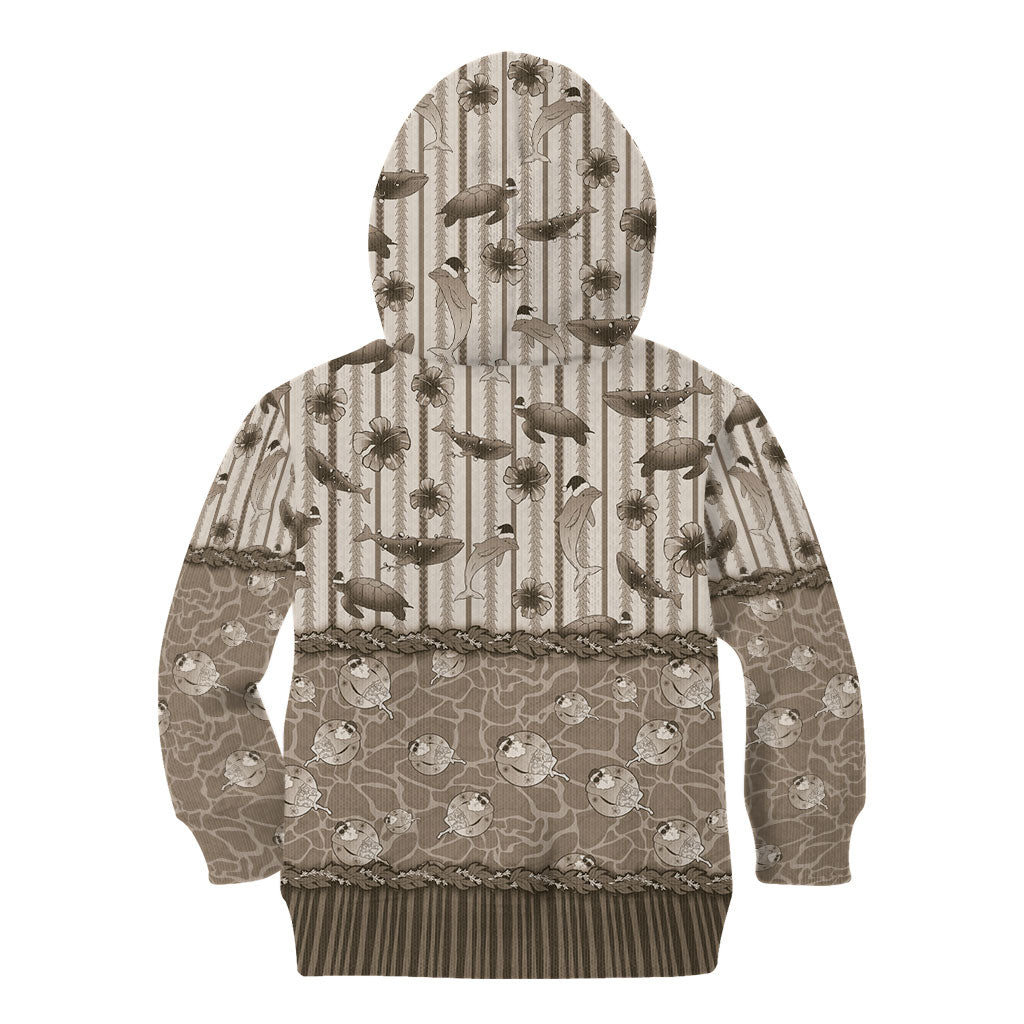 Hawaii Christmas In July Kid Hoodie Beige Mele Kalikimaka Sea Animals DT05 - Polynesian Pride