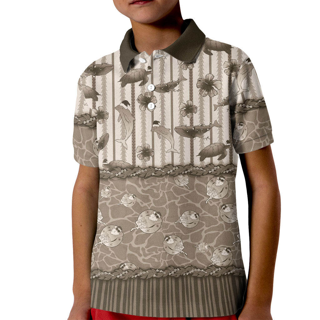 Hawaii Christmas In July Kid Polo Shirt Beige Mele Kalikimaka Sea Animals DT05 Kid Beige - Polynesian Pride