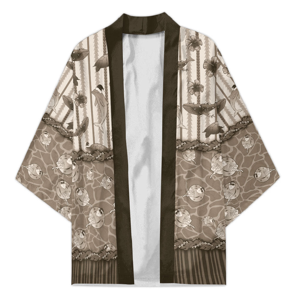Hawaii Christmas In July Kimono Beige Mele Kalikimaka Sea Animals DT05 Unisex Beige - Polynesian Pride