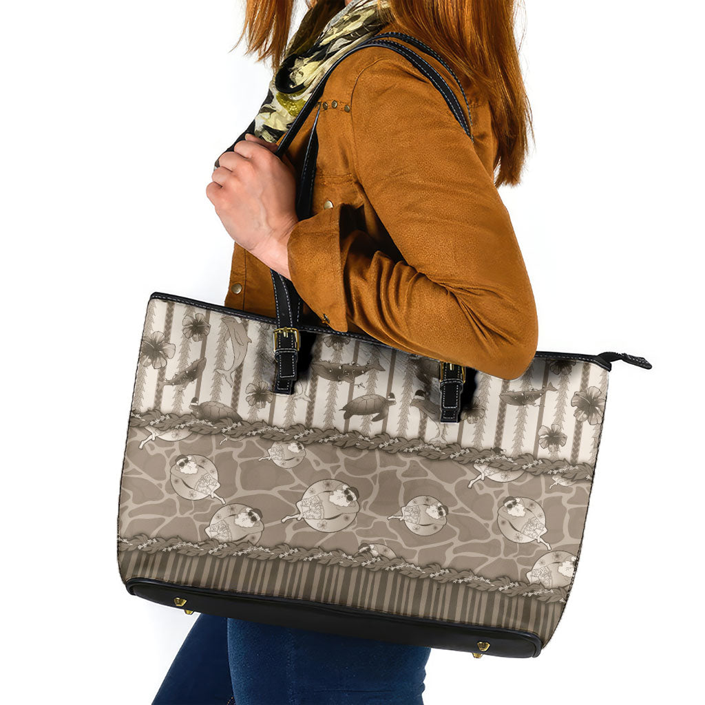Hawaii Christmas In July Leather Tote Bag Beige Mele Kalikimaka Sea Animals DT05 Beige - Polynesian Pride