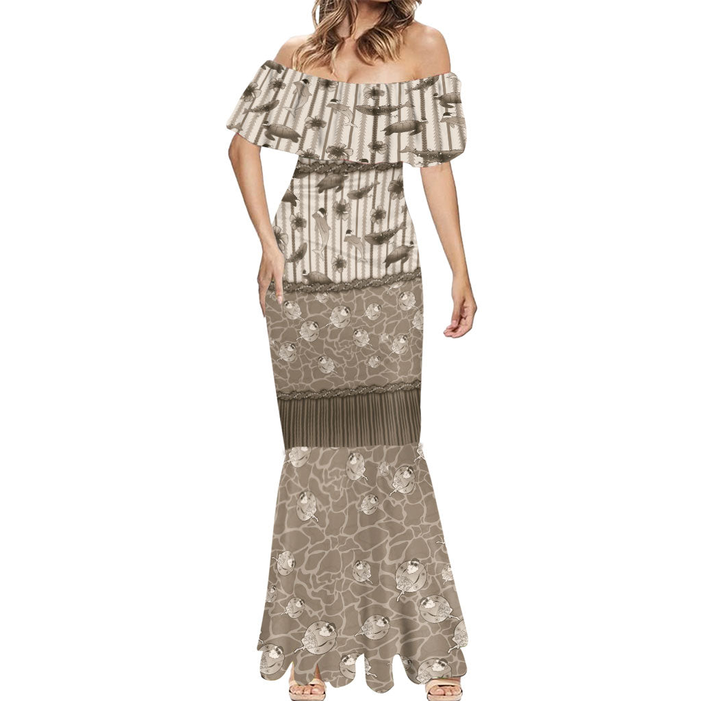 Hawaii Christmas In July Mermaid Dress Beige Mele Kalikimaka Sea Animals DT05 - Polynesian Pride