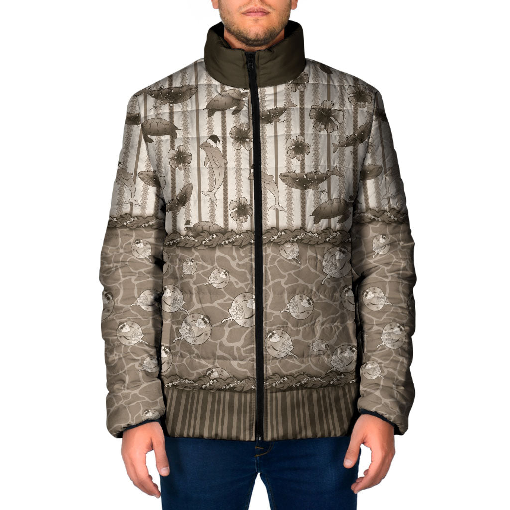 Hawaii Christmas In July Padded Jacket Beige Mele Kalikimaka Sea Animals
