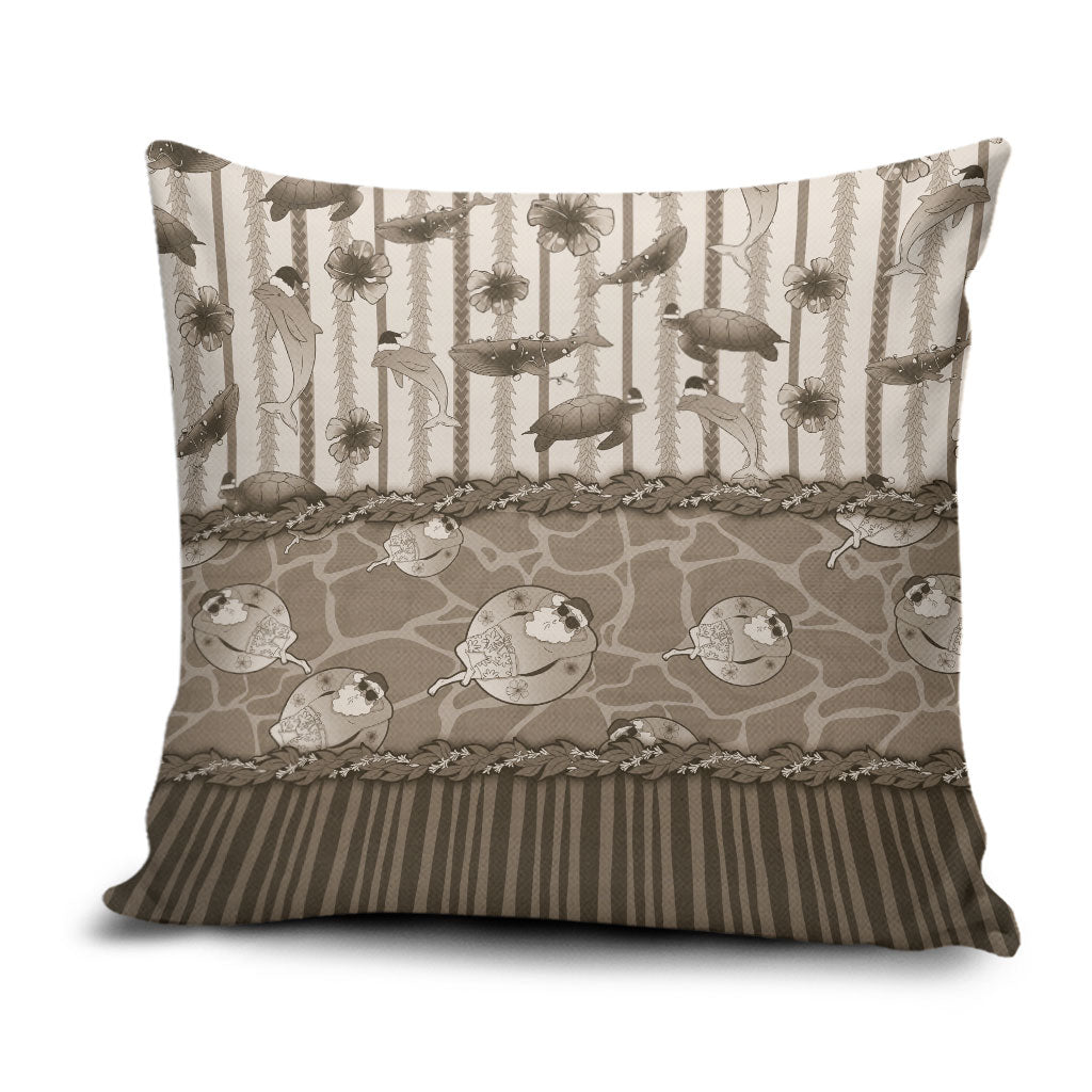 Hawaii Christmas In July Pillow Cover Beige Mele Kalikimaka Sea Animals DT05 Beige - Polynesian Pride