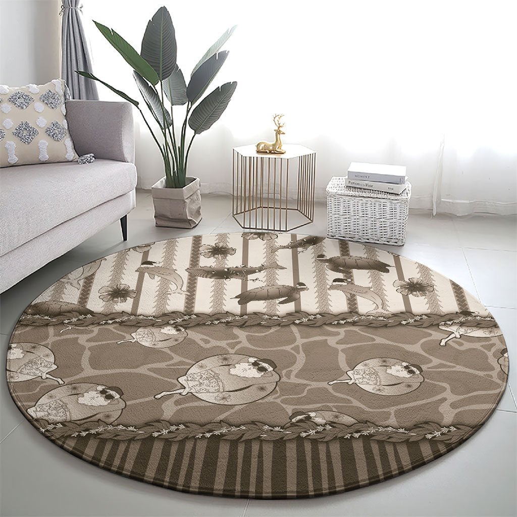 Hawaii Christmas In July Round Carpet Beige Mele Kalikimaka Sea Animals